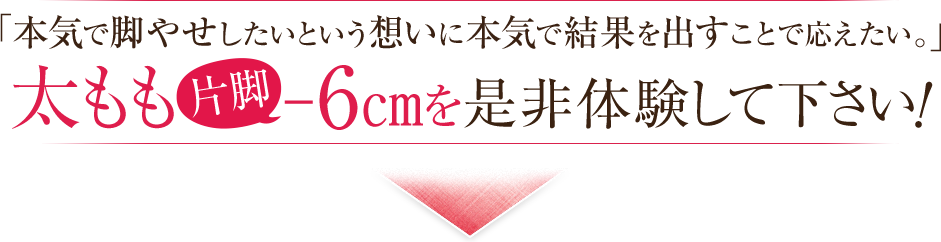 お客様の最高のご満足をお約束します。まずは無料脚やせカウンセリングでお悩みをお聞かせください。