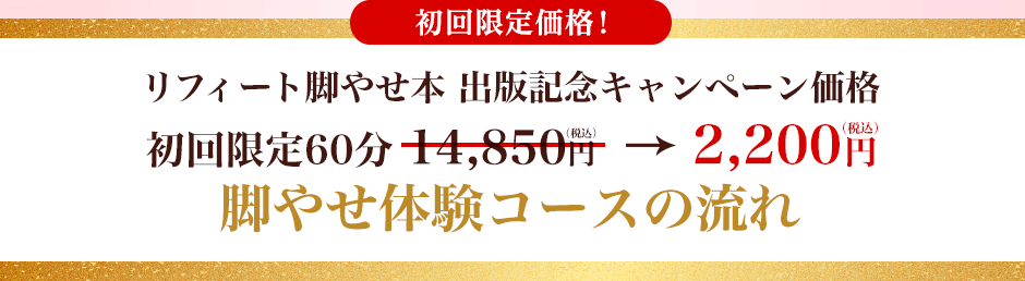 18周年記念体験価格 初回限定60分 14,850円→2,200円の脚やせ体験コースの流れ