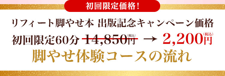 18周年記念体験価格 初回限定60分 14,850円→2,200円の脚やせ体験コースの流れ